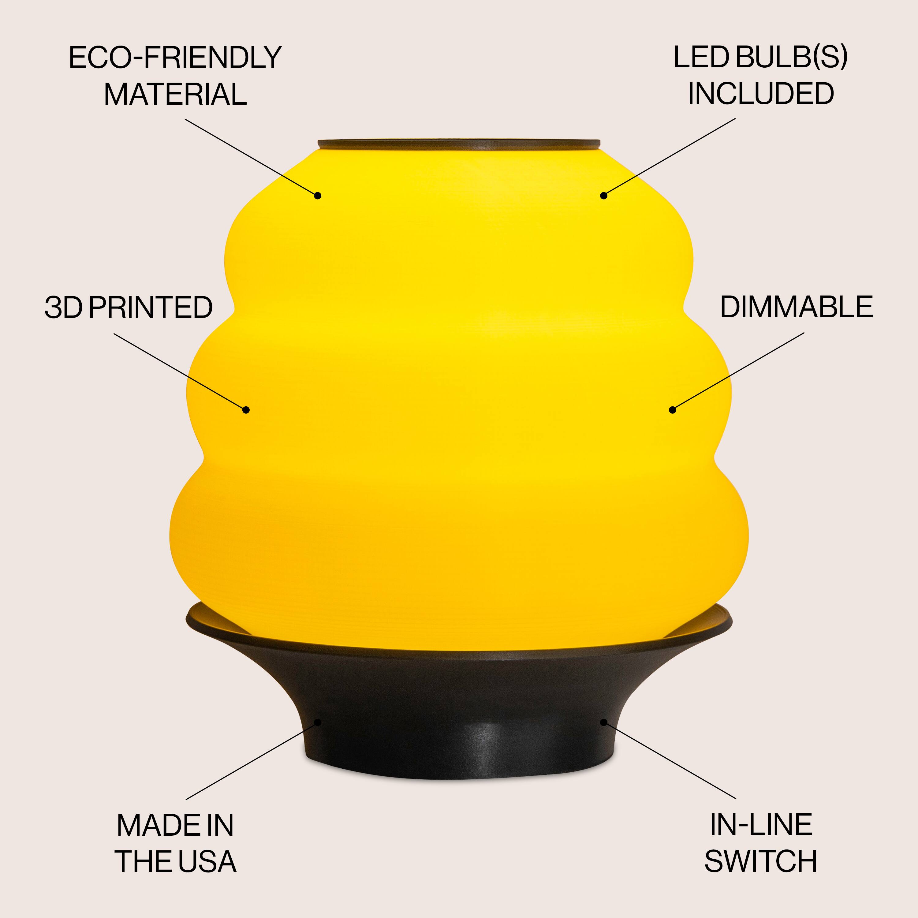 ECO-FRIENDLY MATERIAL  
LED BULB(S) INCLUDED  
3D PRINTED  
DIMMABLE  
MADE IN THE USA  
IN-LINE SWITCH