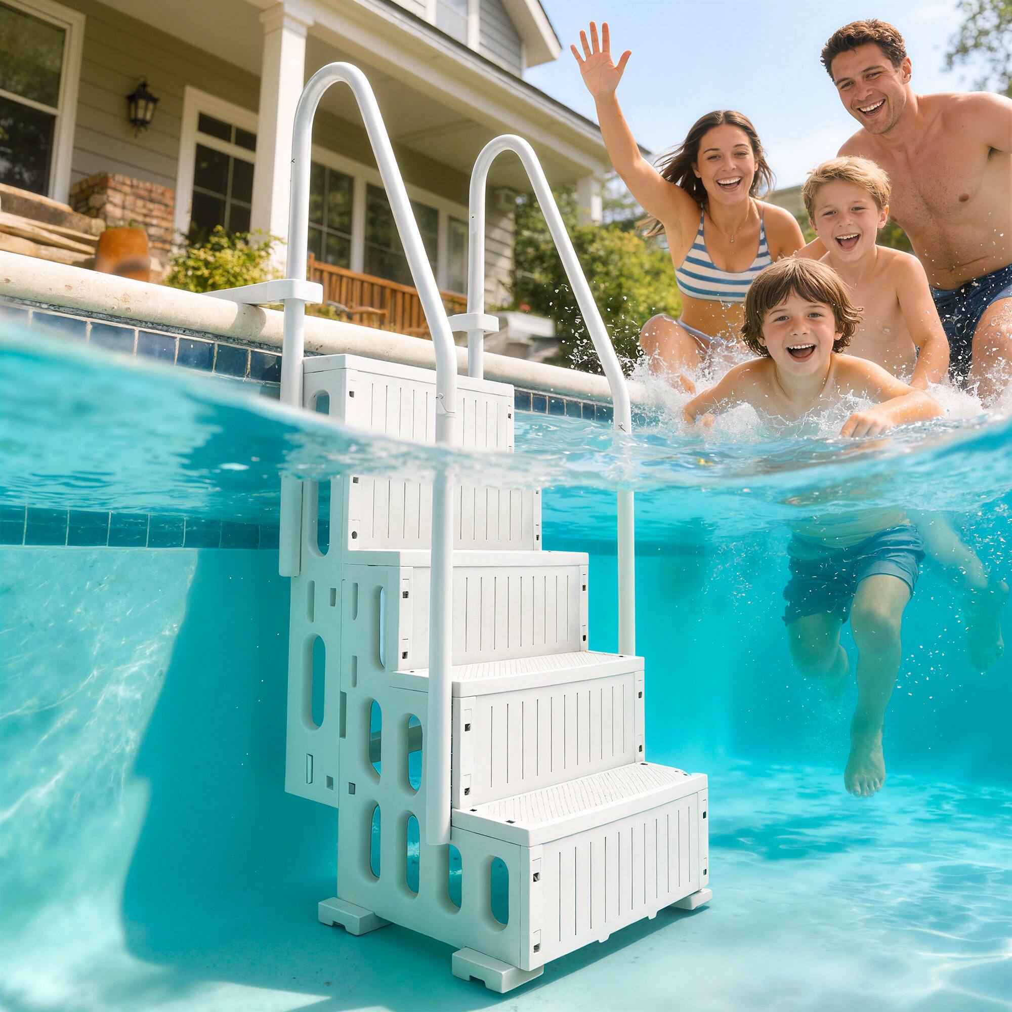 Alt View 8. Homcom - Pool Ladder Adjustable Height for Above Ground Pool Steps with Dual Handrails - White.