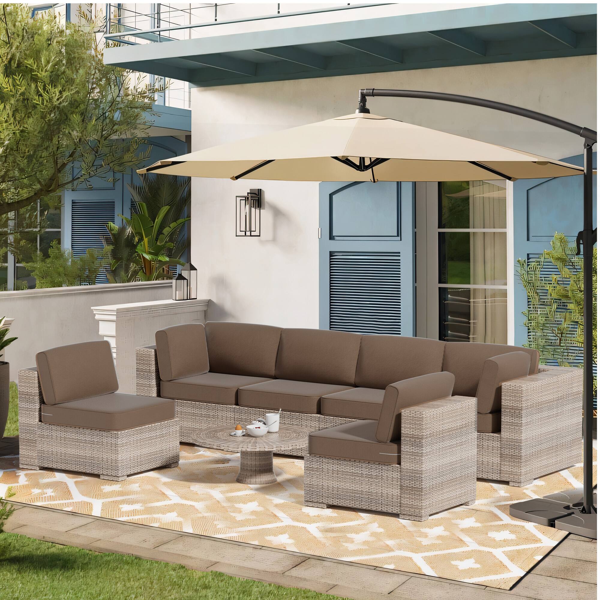 Angle. RYHNUYNE - 14-Piece Outdoor Patio Sofa Cushions, Brown Seat Cushion with Zipper, Water-Resistant Patio Furniture Cushion - Brown.