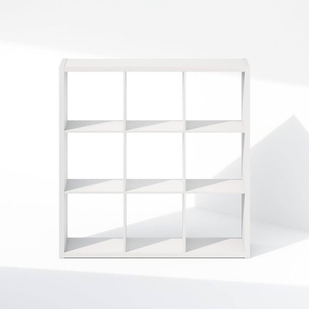 Back. FurniFact - White Engineered Wood Cube Storage Organizer with 9 Open Storage Cubes - White.
