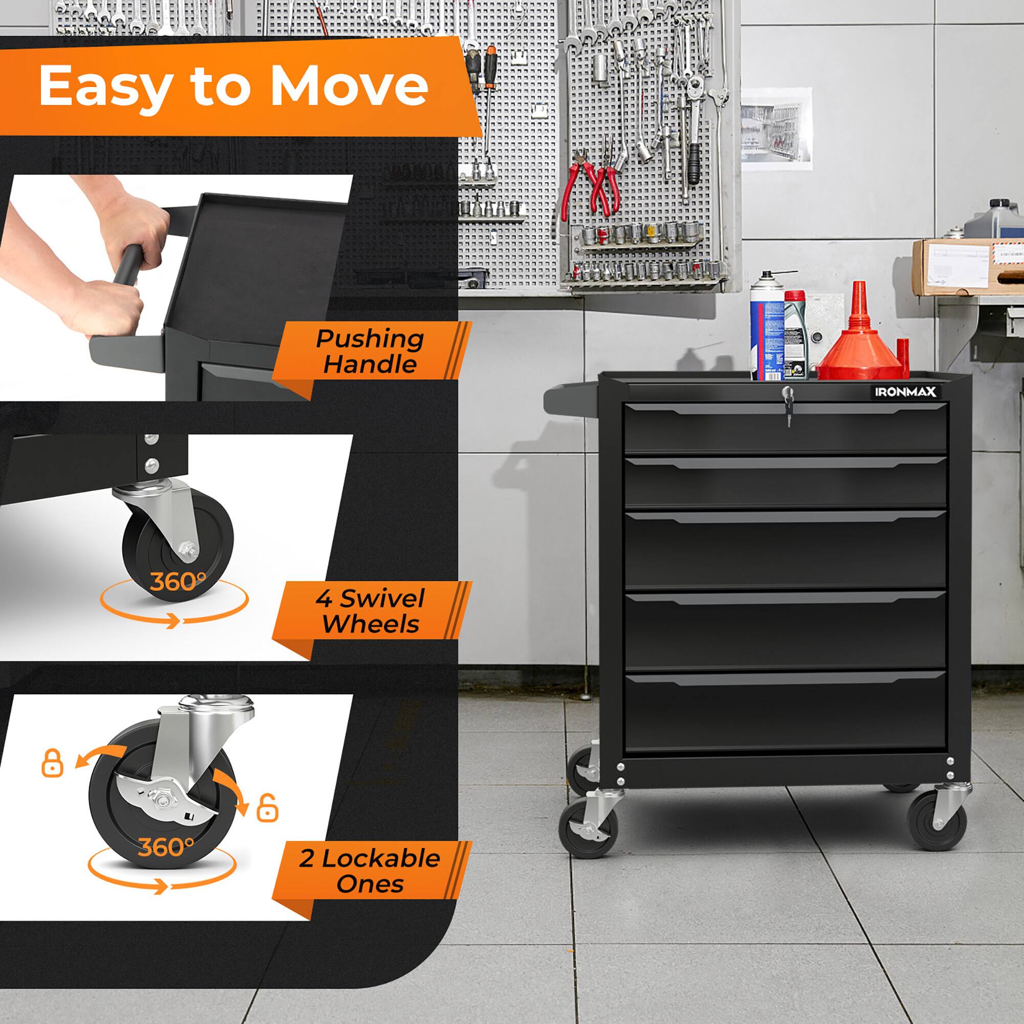 Easy to Move  
Pushing Handle  
IRONMAX  
4 Swivel Wheels  
2 Lockable Ones