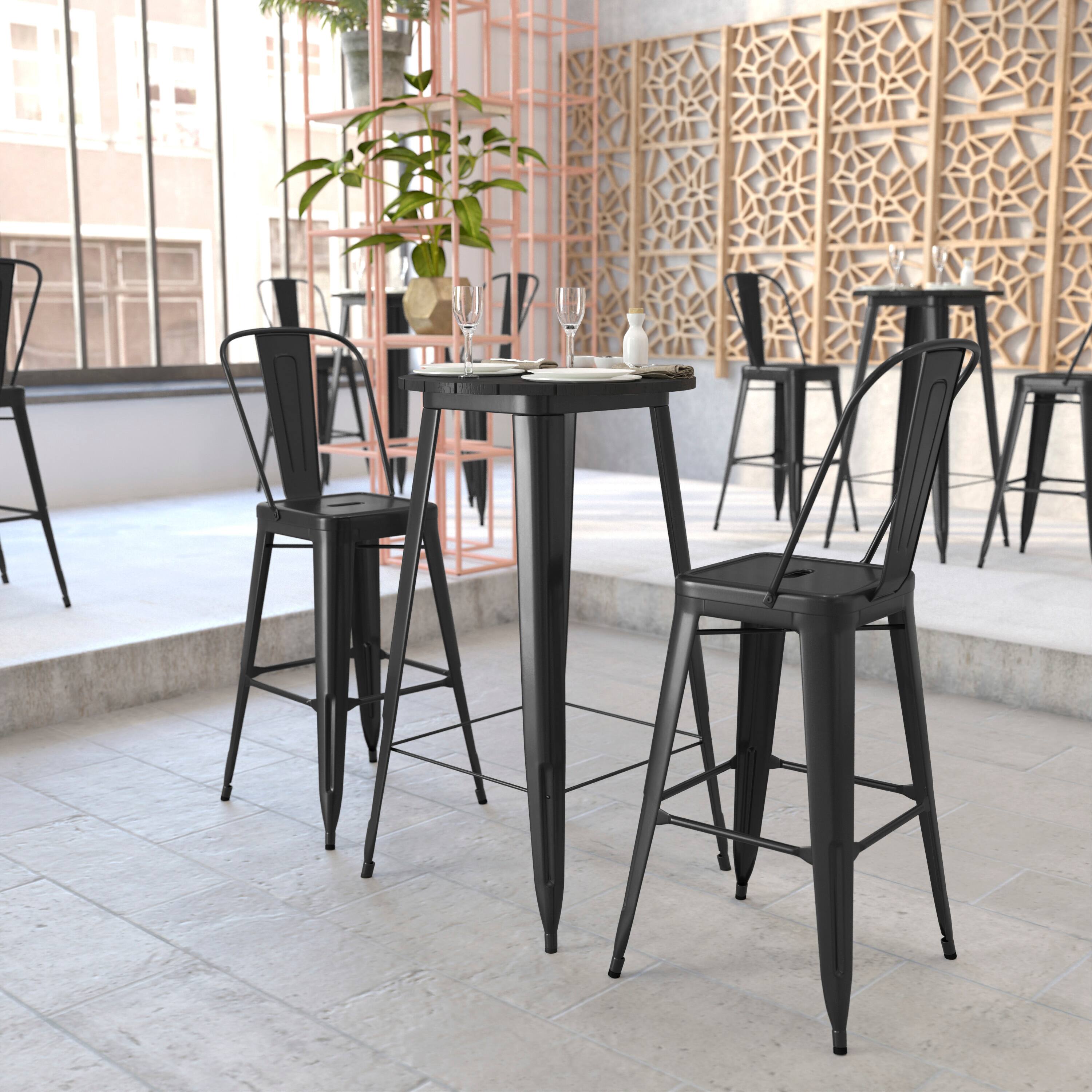 Alt View 3. Flash Furniture - Declan Commercial Indoor/Outdoor Bar Top Table, 23.75" Round All Weather Black Poly Resin Top with Black Steel base - Black.