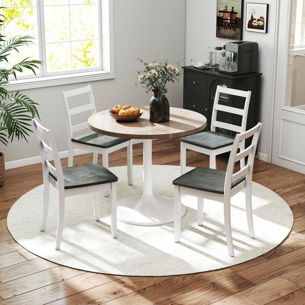 Back. Kadyn - Set of 2 Wood Dining Chairs with Solid Rubberwood Legs, Gray Finish - Gray.