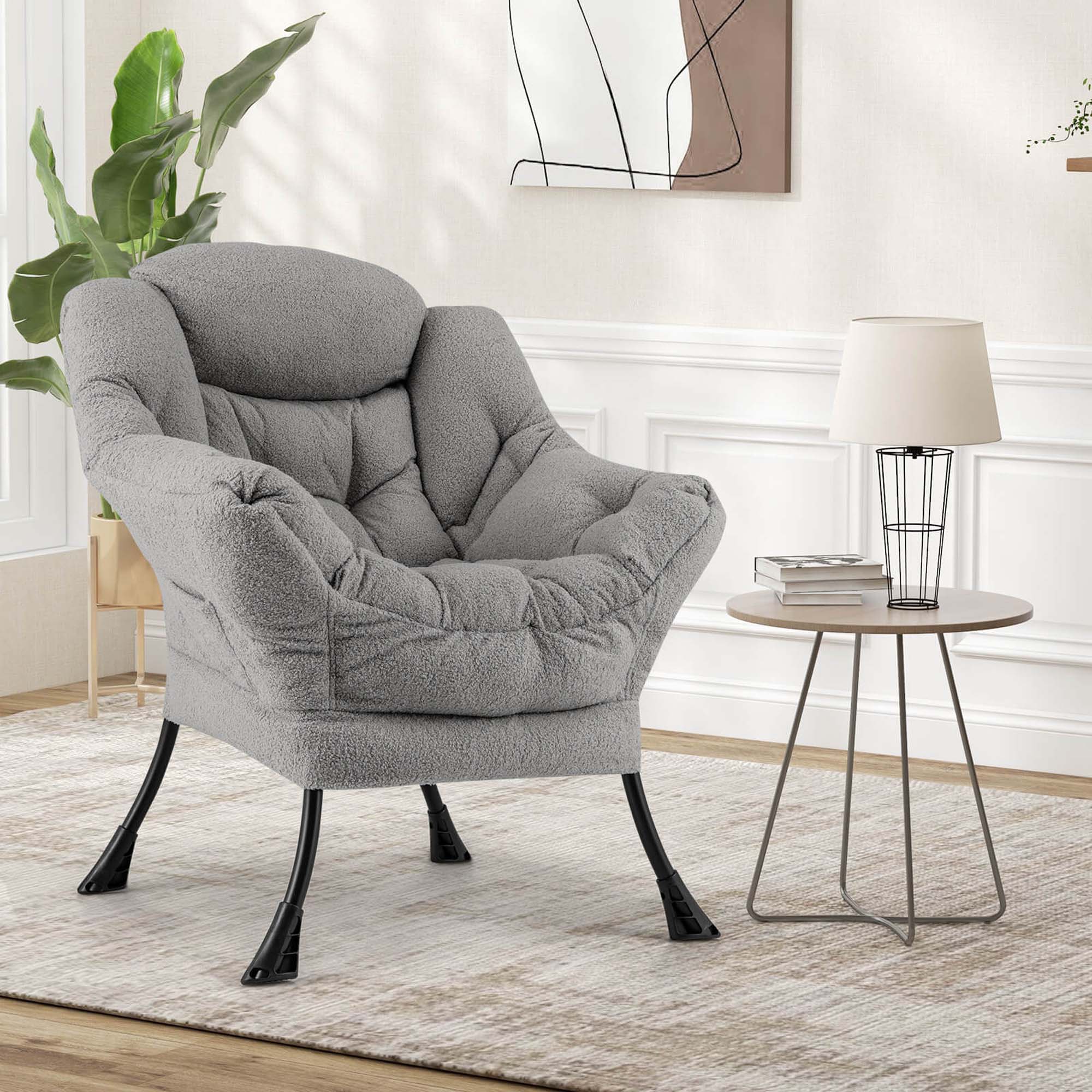 Angle. Costway - Stylish Large Lazy Chair with Cozy Head Pillow and Seat Armrests - Gray.