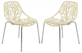 LeisureMod - Asbury Set of 2 Modern Stackable Dining Chair with Chrome Steel Legs and Cut Out Design for Indoor Outdoor - Cream