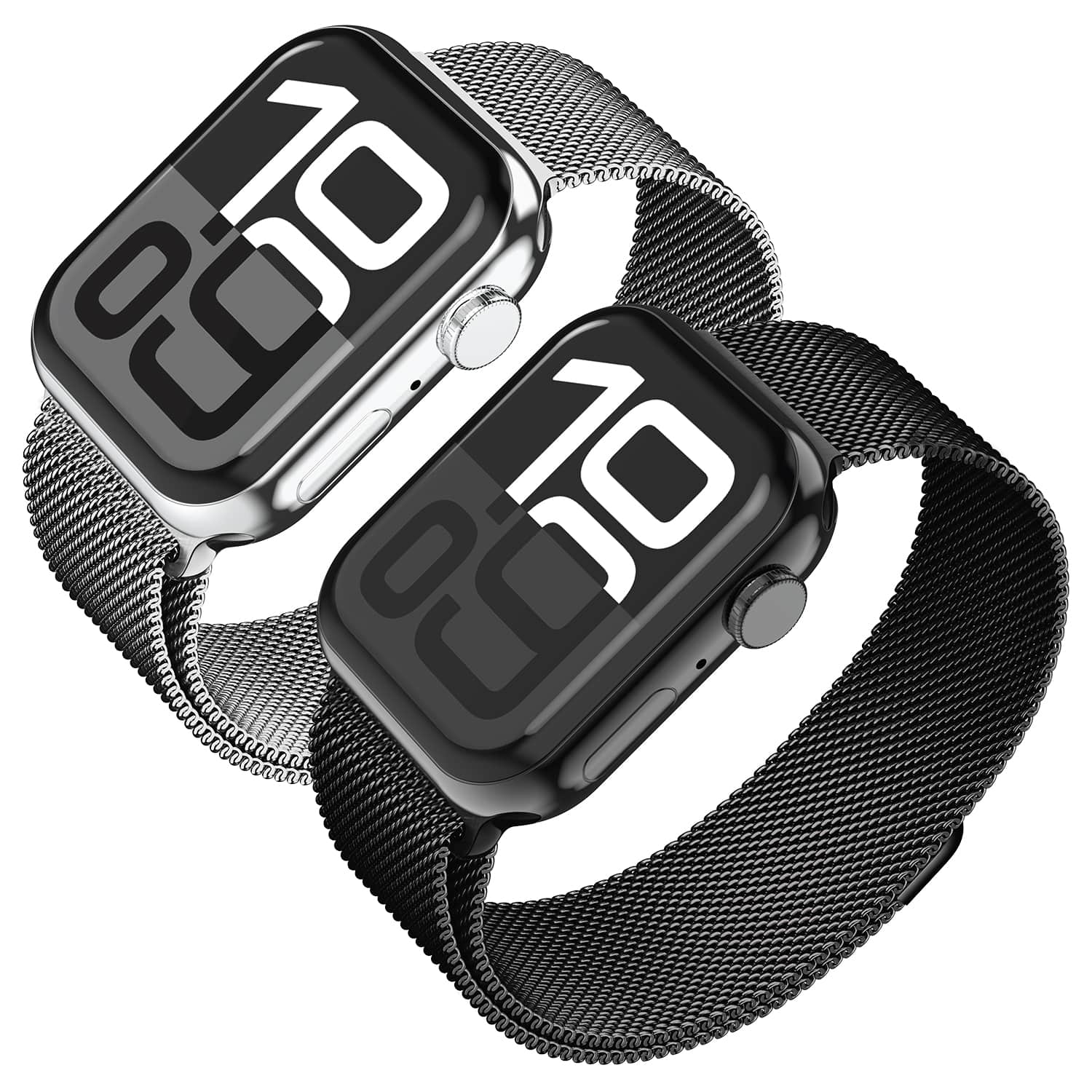 Front. Vena - 2 Pack For Apple Watch Band Series 10 42mm, Stainless Steel Watch Band Series 11 41mm 9/8/7 iWatch 40mm, Silver+Black - Multi.