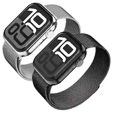 Front. Vena - 2 Pack For Apple Watch Band Series 10 42mm, Stainless Steel Watch Band Series 11 41mm 9/8/7 iWatch 40mm, Silver+Black - Multi.