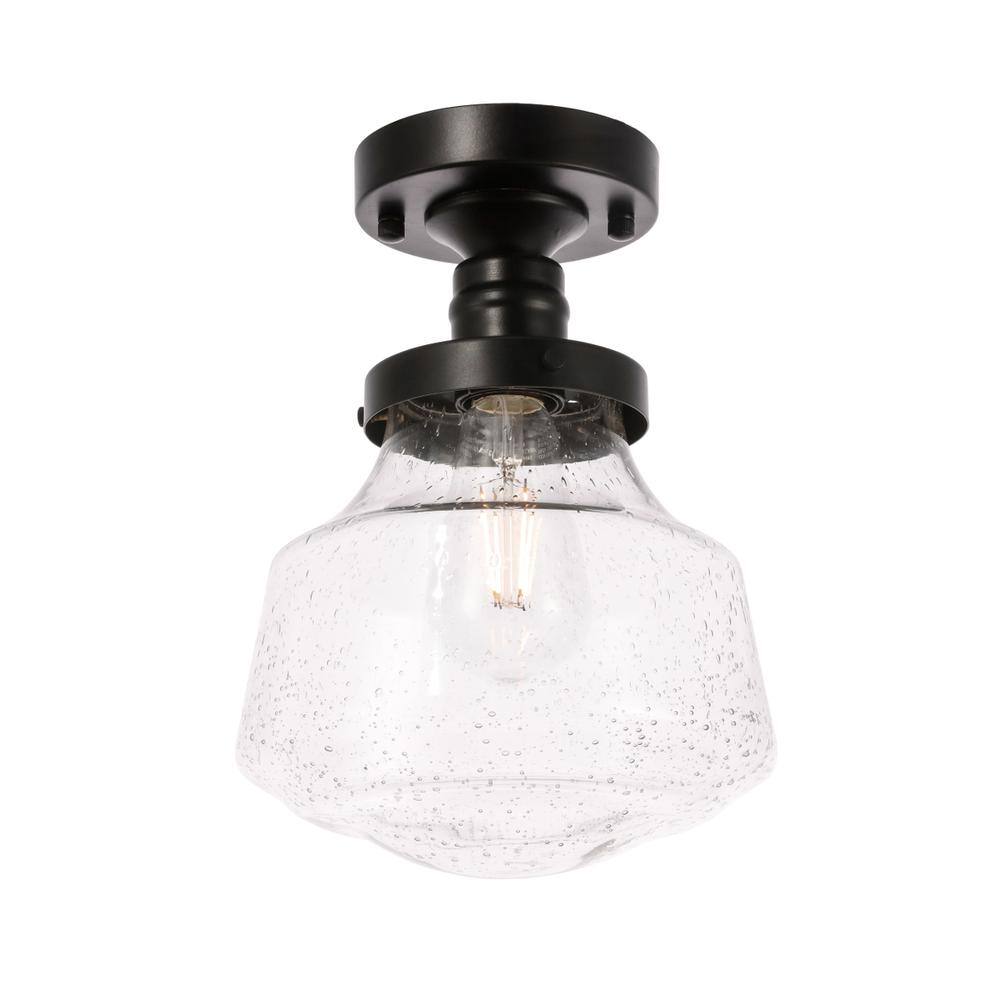 Alt View 4. Living District - Lyle 1 light Black and Clear seeded glass Flush mount - Black And Clear Seeded Glass.