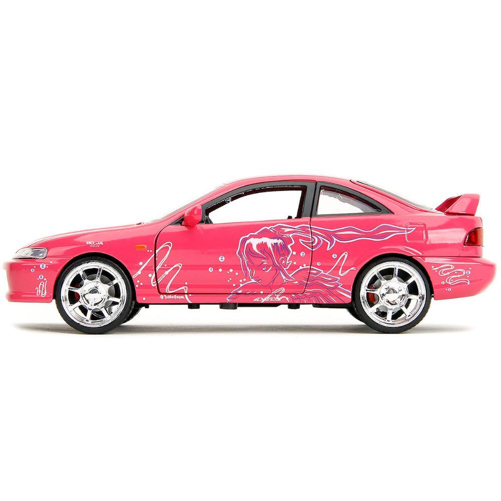 Left. Jada - 1995 Honda Integra Type R Pink with Graphics "Fast & Furious Remix" Series 1/24 - Pink.