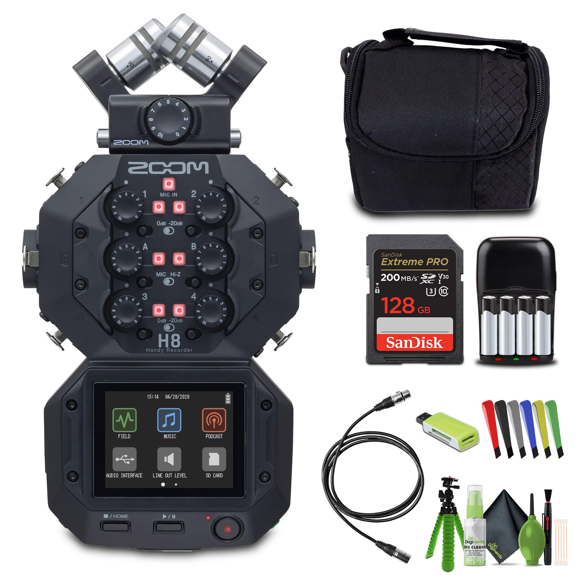 Zoom - H8 8-Input / 12-Track Portable Handy Recorder Bundle with Accessories - Black