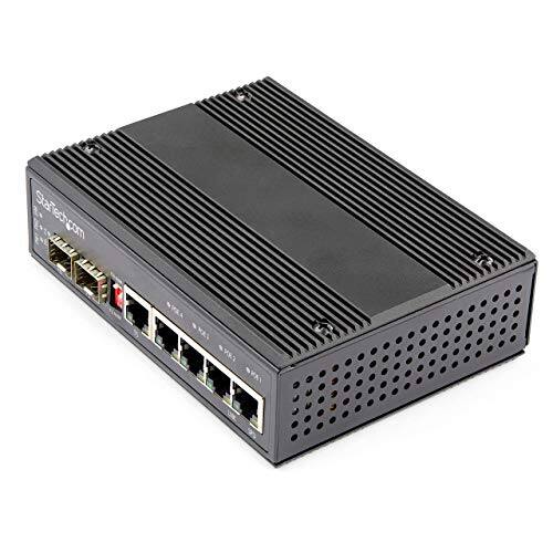 Front. Startech - Industrial 6 Port Gigabit Ethernet Switch w/4 PoE RJ45 +2 SFP Slots 30W 802.3at PoE+ 12-48VDC 10/100/1000 Mbps -40C to 7 - Black.