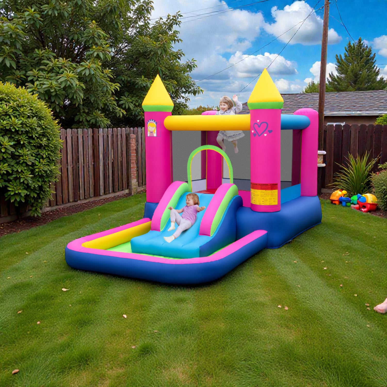 BreeBe - 4-in-1 Inflatable Princess Jumper for Kids with 480W Blower Included - Multicolor