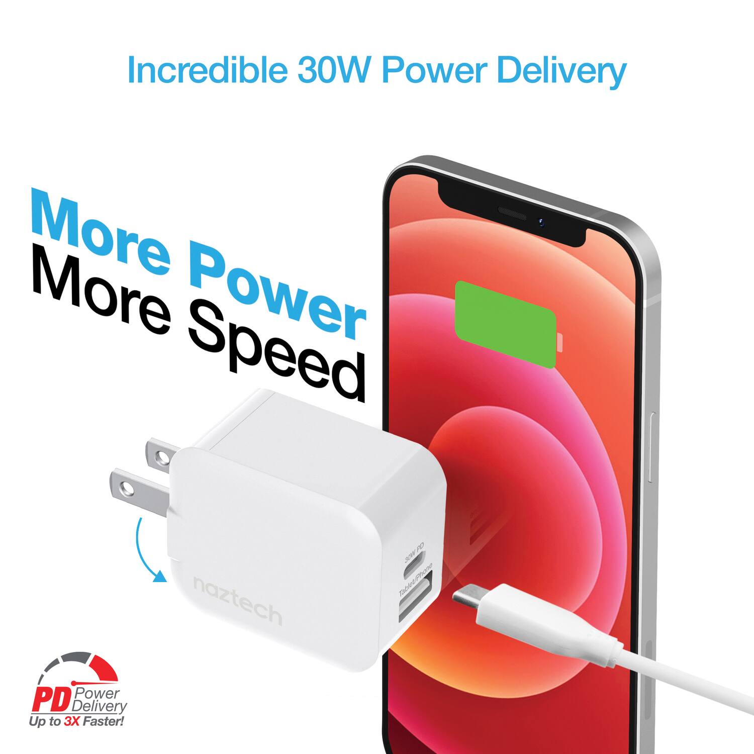 Naztech 15387 30 watt Power Delivery Dual output Usb c Fast Wall