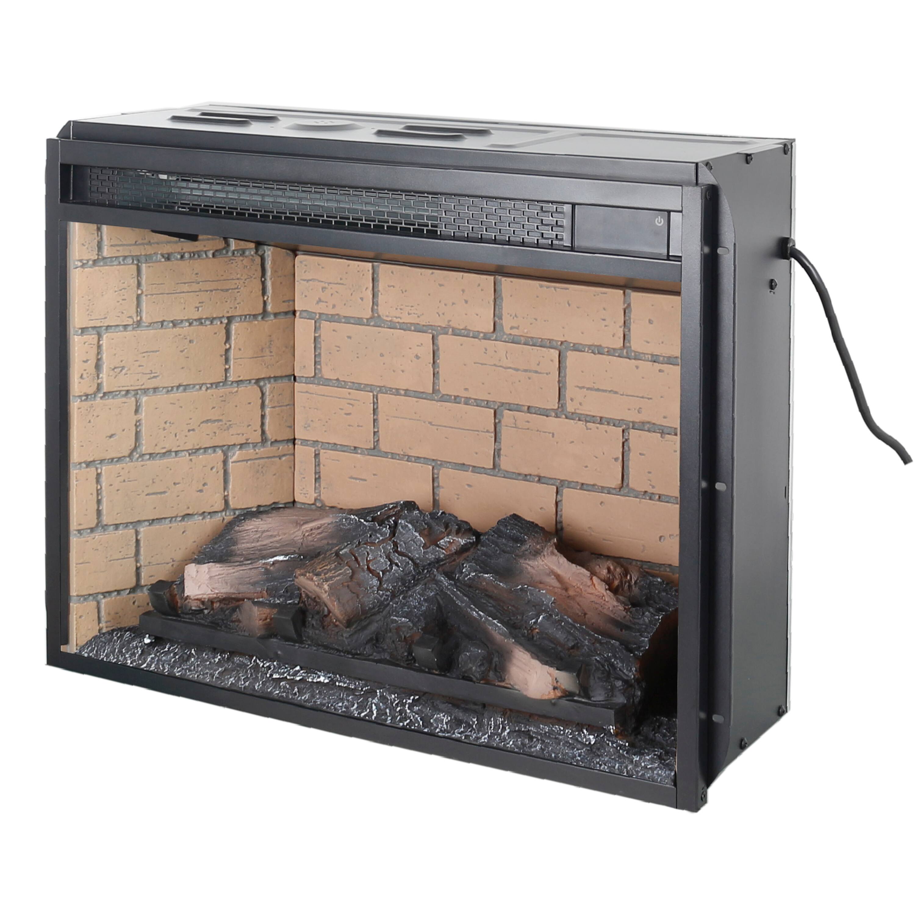 Back. Mondawe - 23" Infrared Quartz Electric Fireplace Insert with Wood Logs and Brick Design - Black.