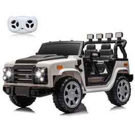 Ecooso - Kids Ride On Car with Leather Seat, Four-Wheel Drive, One Button Start, Music, Lights, 2.4G Remote Control, Seat Belt - White+Black