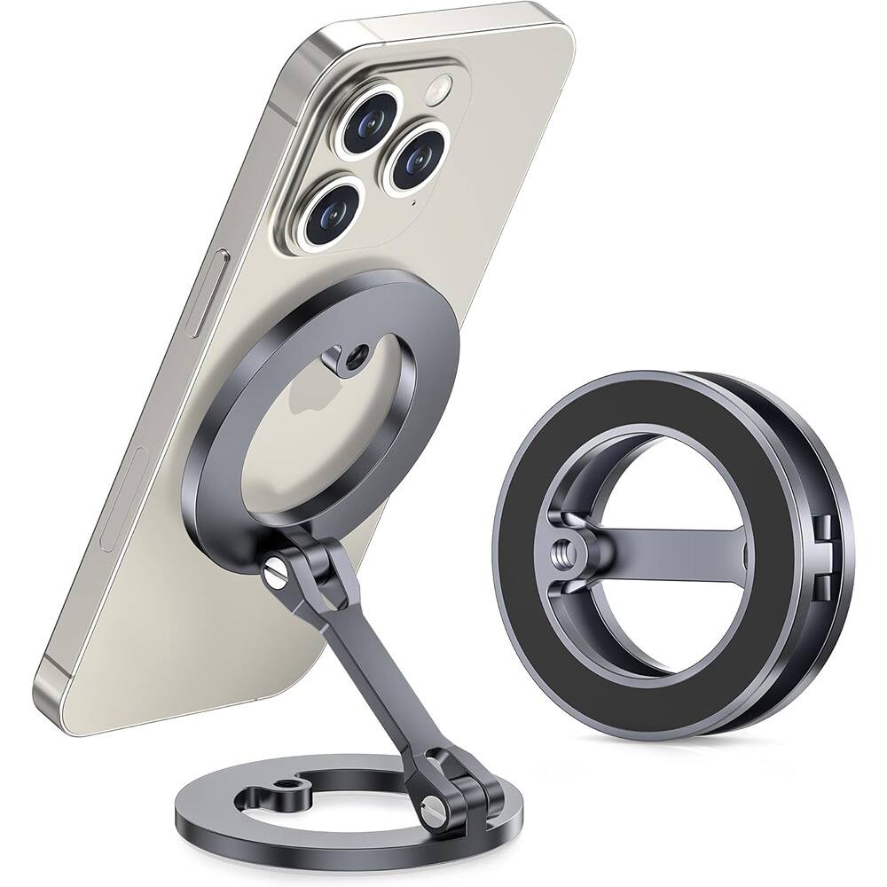 PARKER SLATER - Magnetic Phone Holder – Double Ring 360° Adjustable Metal Stand - Gray