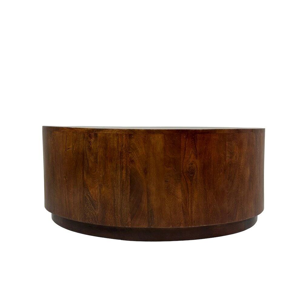 Alt View 1. Carolina Chair & Table - Krissa 30" Round Mango Wood Coffee Table - Chestnut - Red.