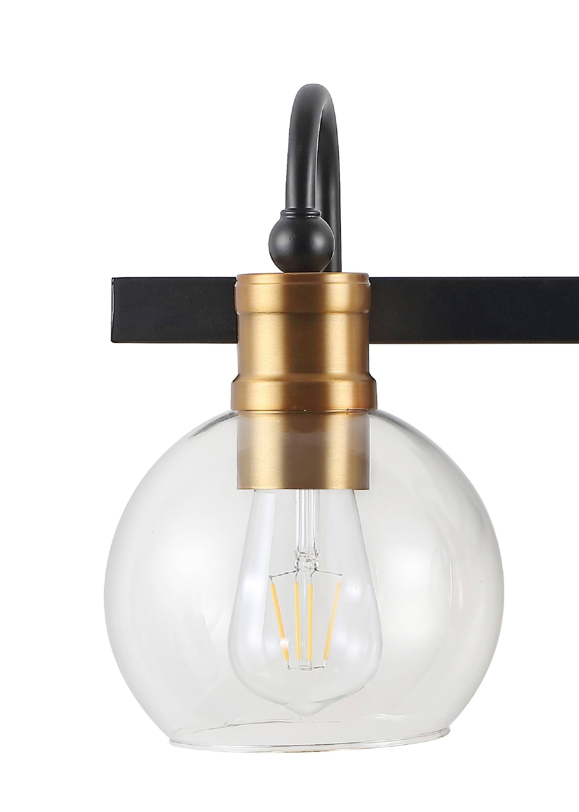 Alt View 4. Jonathan Y - Marais 21.5" 3-Light Iron/Glass Rustic Vintage LED Vanity Light, Black/Brass Gold - Black/Brass Gold.