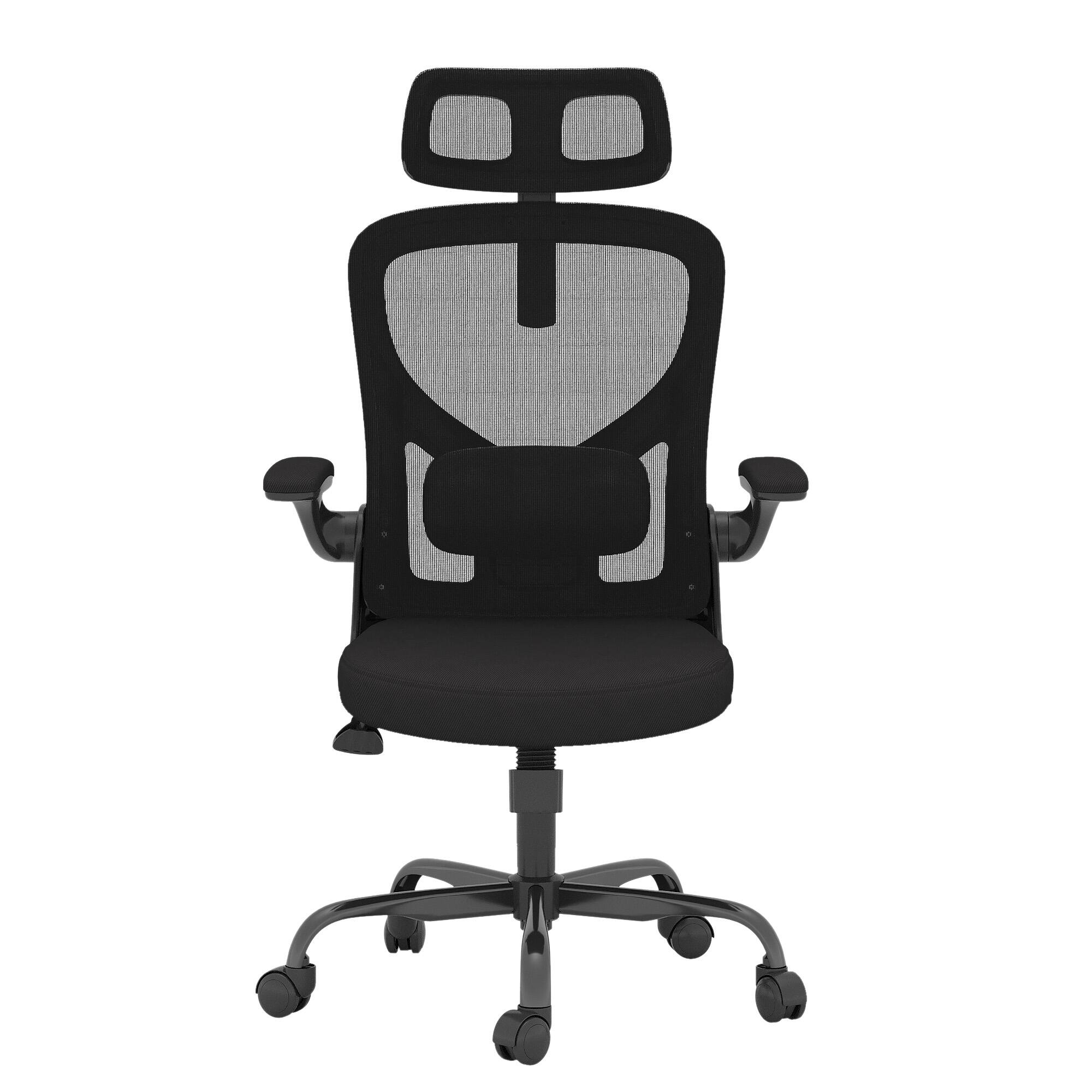 Angle. PexFix - Ergonomic Office Chair with Flip-Up Arms, 121° Recline & Adjustable Lumbar Support, 300 lb Capacity - Black.