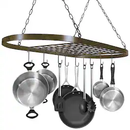 Sorbus - Sorbus® Pot and Pan Rack for Ceiling with Hooks, Decorative Oval Mounted Storage Rack, Multi-Purpose Organizer for Home - Brown