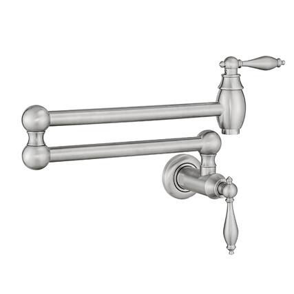 Front. TinyHomie - Pot Filler Wall Mount Commercial Brass Brushed Nickel Style A - white.