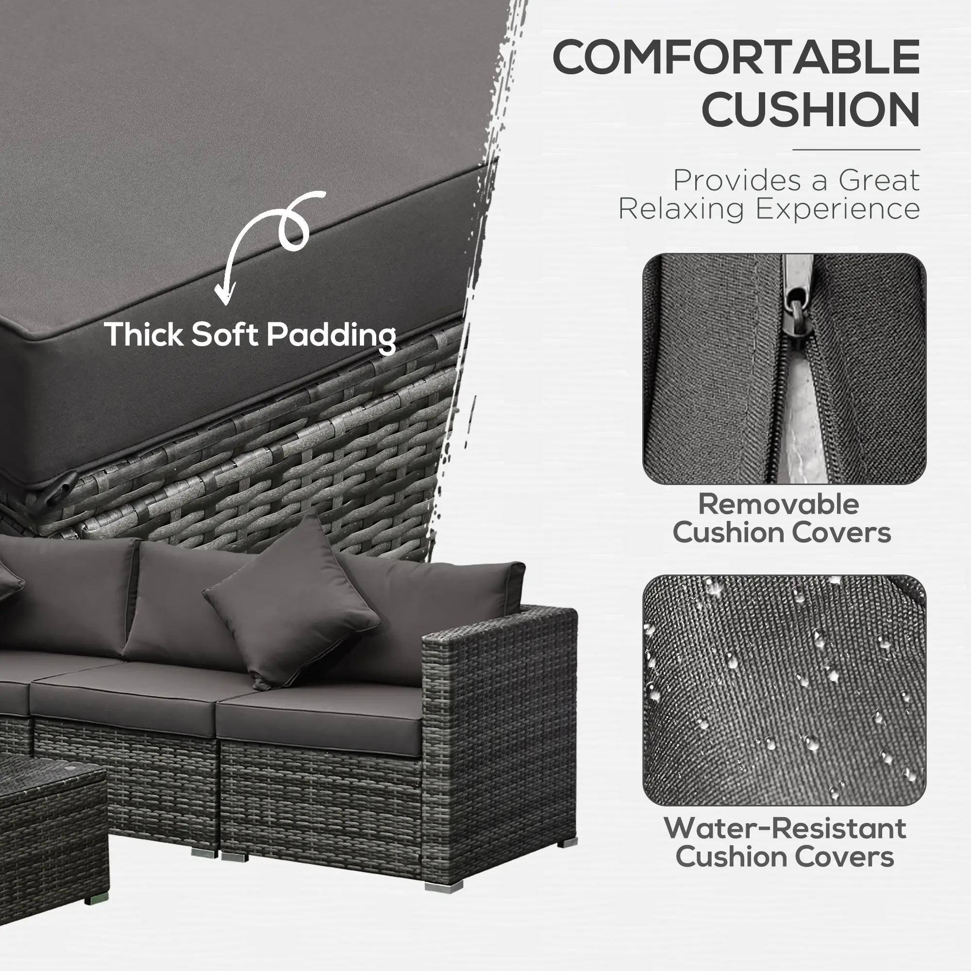 COMFORTABLE CUSHION
Provides a Great Relaxing Experience
Thick Soft Padding
Removable Cushion Covers
Water-Resistant Cushion Covers
