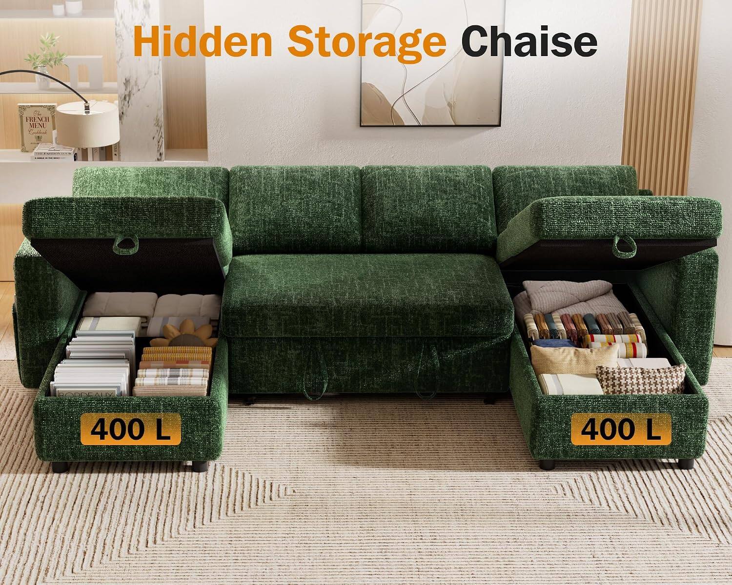 Hidden Storage Chaise  
FRENCH MENU Crobback  
400 L  
400 L
