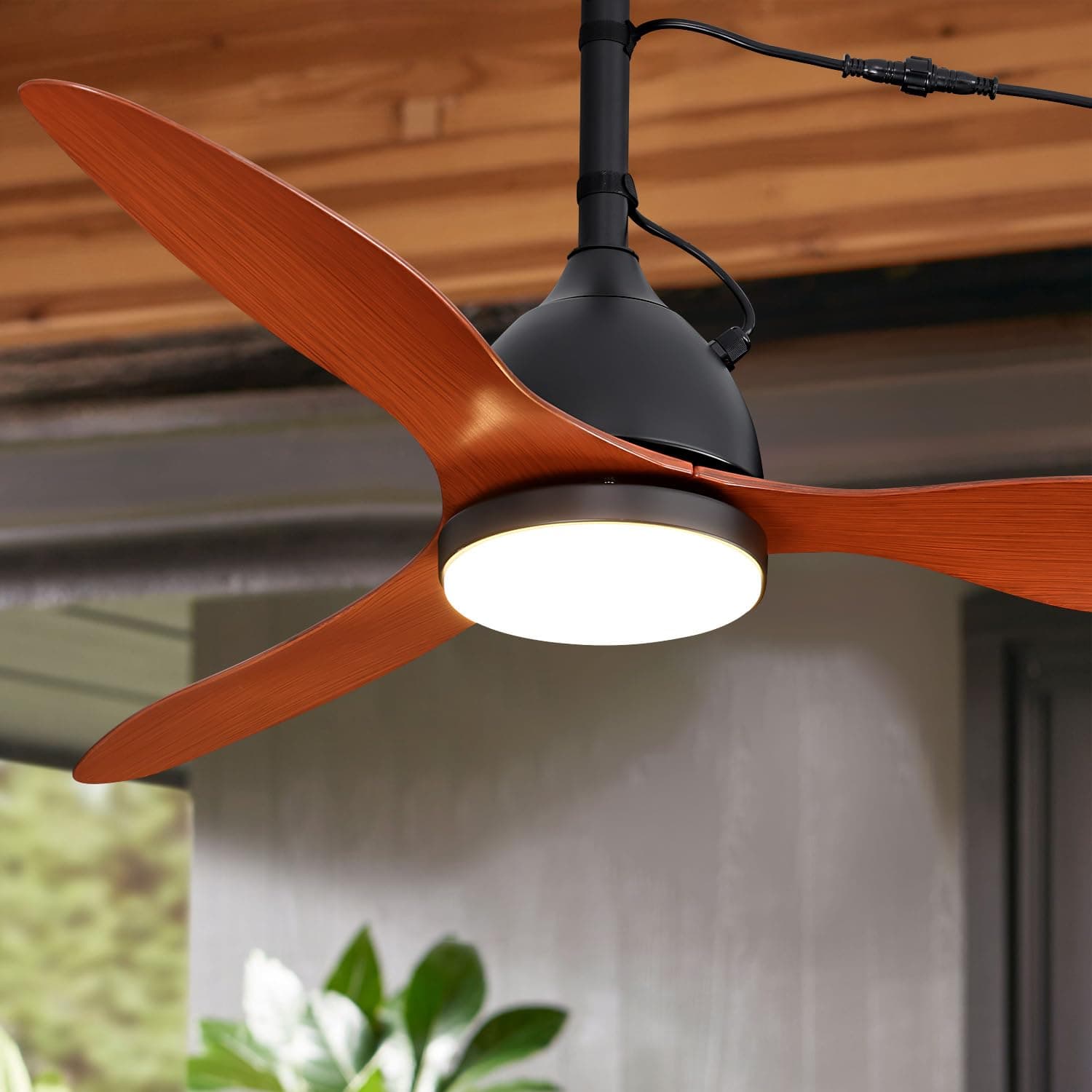 Siljoy - 42" Outdoor IP65 Waterproof Plug in Ceiling Fan with Light and Remote，6 Speeds，3CCT, for Patio, Porch, Canopy - 黑色