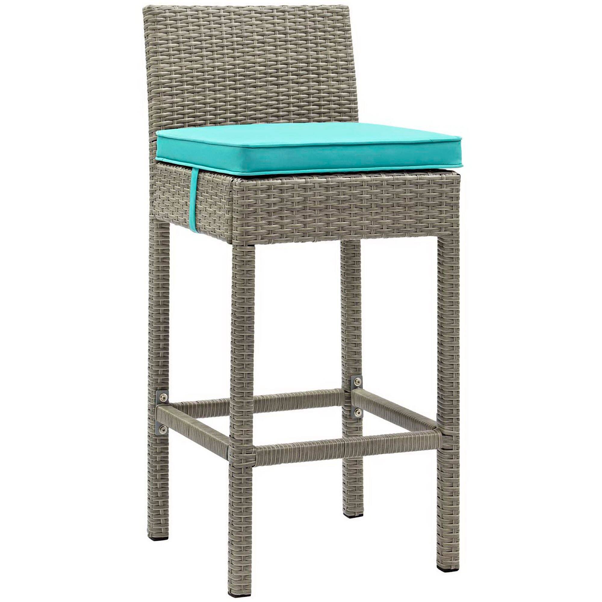 Conduit Outdoor Patio Wicker Rattan Bar Stool by Modway - Light Gray Turquoise