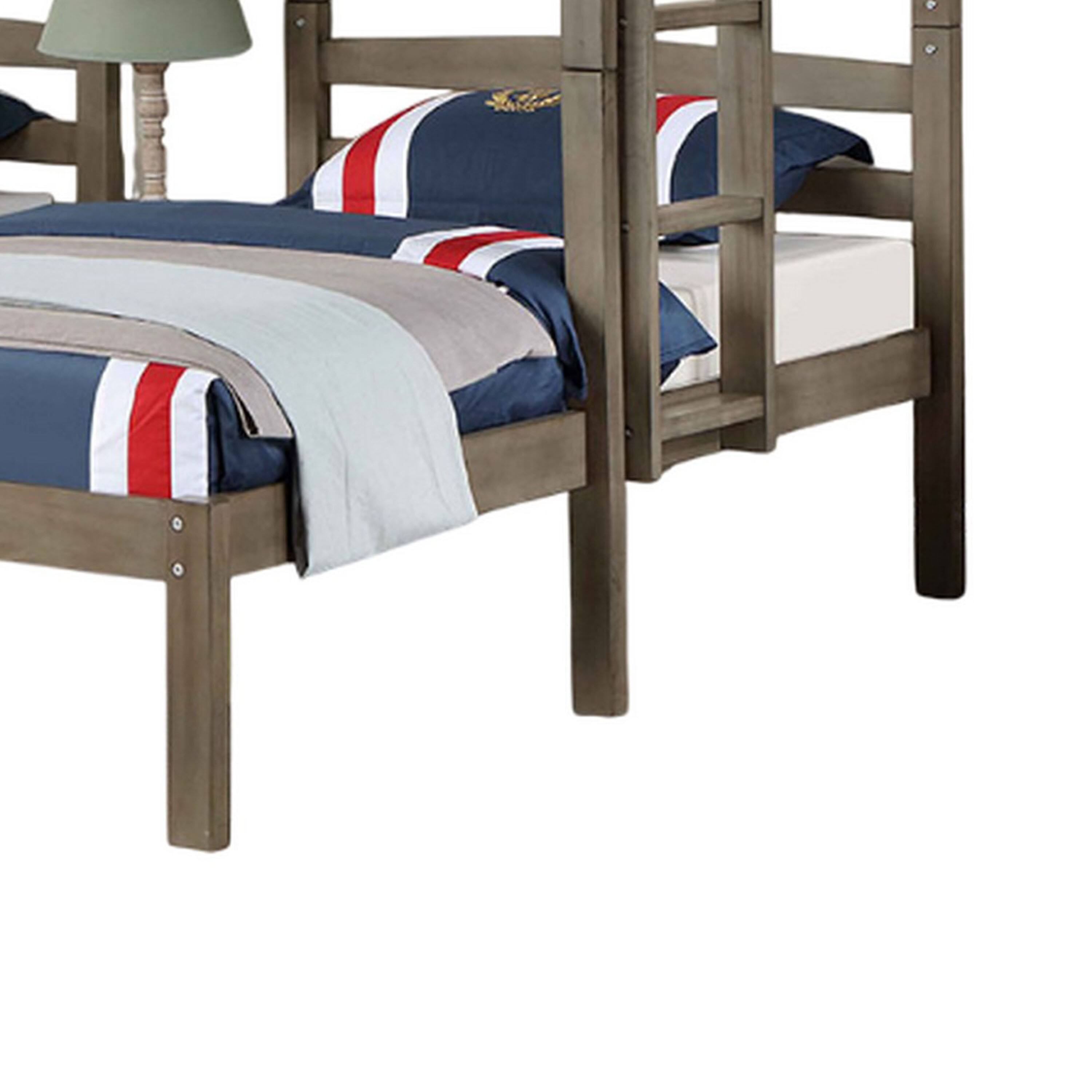 Alt View 3. Manhattan Lane - Tenn Triple Twin Bunk Bed, Built In Nightstand and USB Port, Gray Wood - Gray.