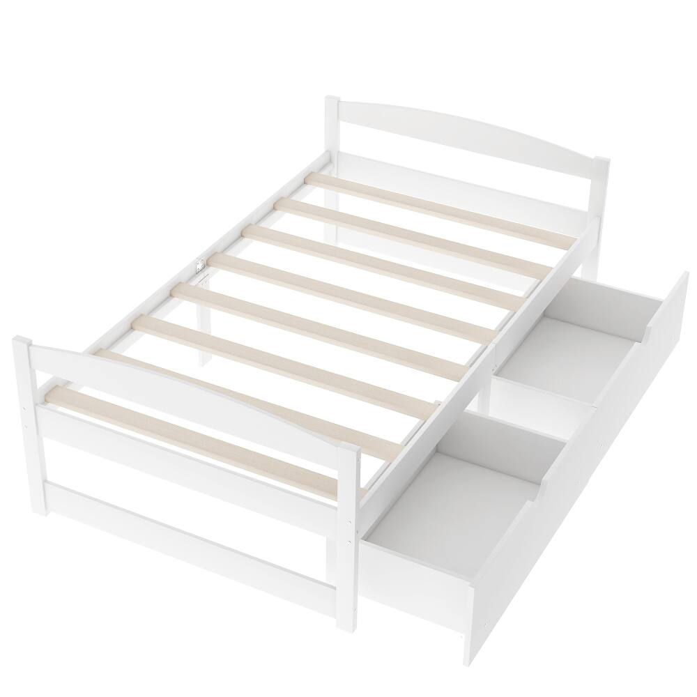 Alt View 2. Loheer - Loheer Twin Platform Bed White Pine Wood with 2 Storage Drawers - White.