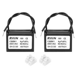 Unique Bargains - 2pcs 4uF CBB61 Capacitor, AC 450V 2-Wire for Ceiling Fan, Motor Generator, Blower, Exhaust Fan - Black