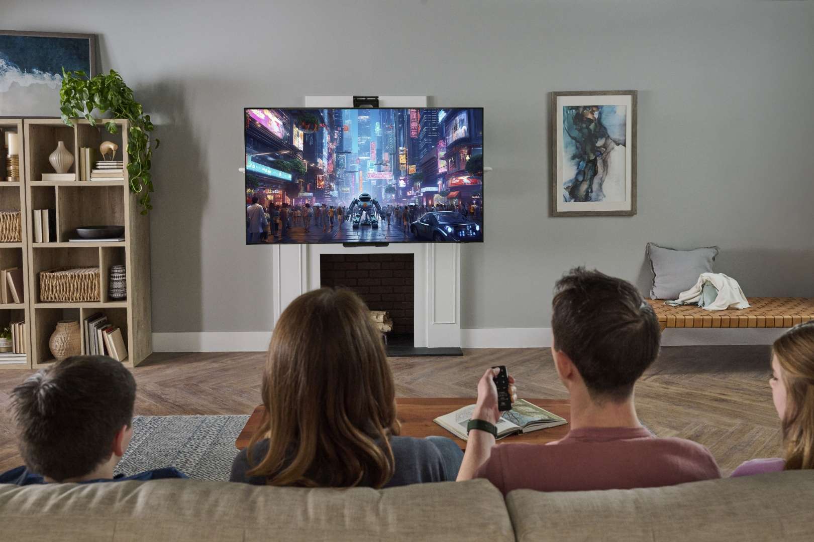 Alt View 4. MantelMount - MM815 Motorized Above Fireplace Pull Down TV Mount with RF Remote & Automated Swivel for TVs 45"-90" Up to 115 lbs - Black.