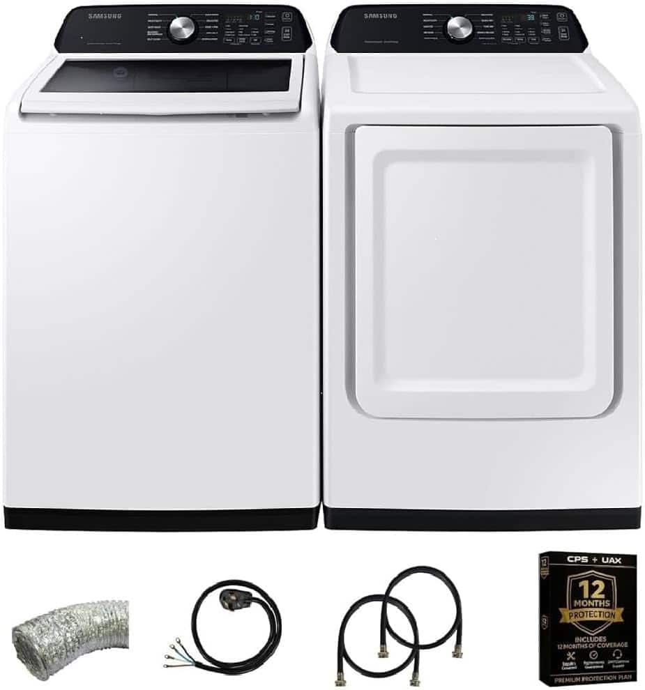 Samsung - Smart 4.7 Cu. Ft. Top Load Washer and 7.4 Cu. Ft. Electric Dryer Laundry Bundle with Sensor Dry, Low Vibration Wash, Wat - White