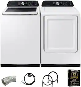 Samsung - Smart 4.7 Cu. Ft. Top Load Washer and 7.4 Cu. Ft. Electric Dryer Laundry Bundle with Sensor Dry, Low Vibration Wash, Wat - White