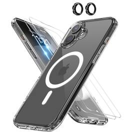 Entronix - iPhone 16 Accessory Bundle - Magnetic Clear Case, Screen Protectors, & Camera Lens Protector - Black