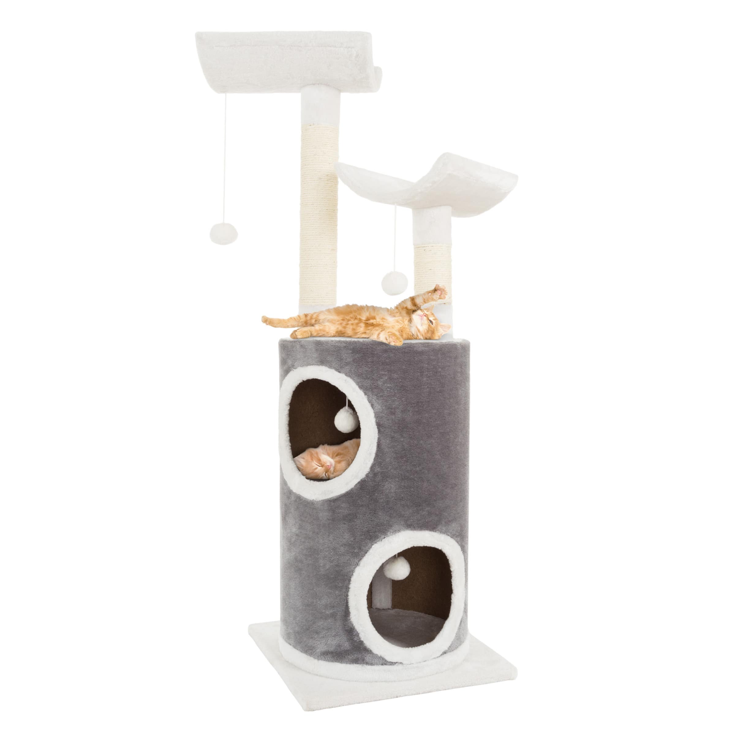 PetMaker - 5-Tier Cat Tower with 2 Napping Perches, 2 Story Kitty Condo, 2 Sisal Rope Scratching Posts, Hanging Toys - Gray and White