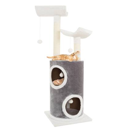 Front. PetMaker - 5-Tier Cat Tower with 2 Napping Perches, 2 Story Kitty Condo, 2 Sisal Rope Scratching Posts, Hanging Toys - Gray and White.