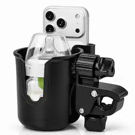 Fosmon - Stroller Cup Holder with Phone Holder, Universal Cup Holder Stroller Attachment Organizer, Bike Cup Holder for Walker - Black