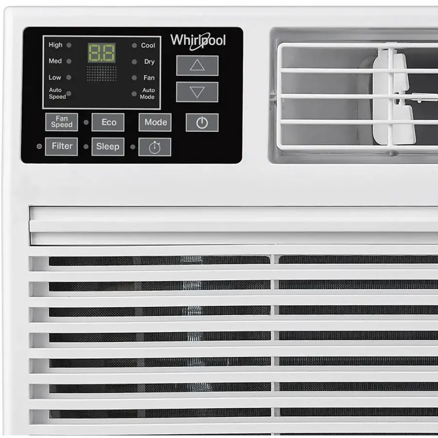 The text on the image reads:

High Med 0 III_I Cool Whirlpool dool Dry Low Fan Auto Speed Auto Mode Fan Speed Eco Mode Filter Sleep

This text is a combination of various settings and modes for a Whirlpool air conditioner. The settings include:

1. High: This setting is for maximum cooling power.
2. Med: This setting is for medium cooling power.
3. Low: This setting is for minimum cooling power.
4. Cool: This setting is for cooling the room.
5. Dry: This setting is for drying the room.
6. Auto Mode: This setting automatically adjusts the temperature based on the room's conditions.
7. Fan Speed: This setting controls the fan's speed, which affects the cooling efficiency.
8. Eco Mode: This setting conserves energy by reducing the cooling power and fan speed.
9. Filter: This setting indicates that the air conditioner has a filter to remove dust and allergens.
10. Sleep: This setting is designed to maintain a comfortable sleeping temperature.
