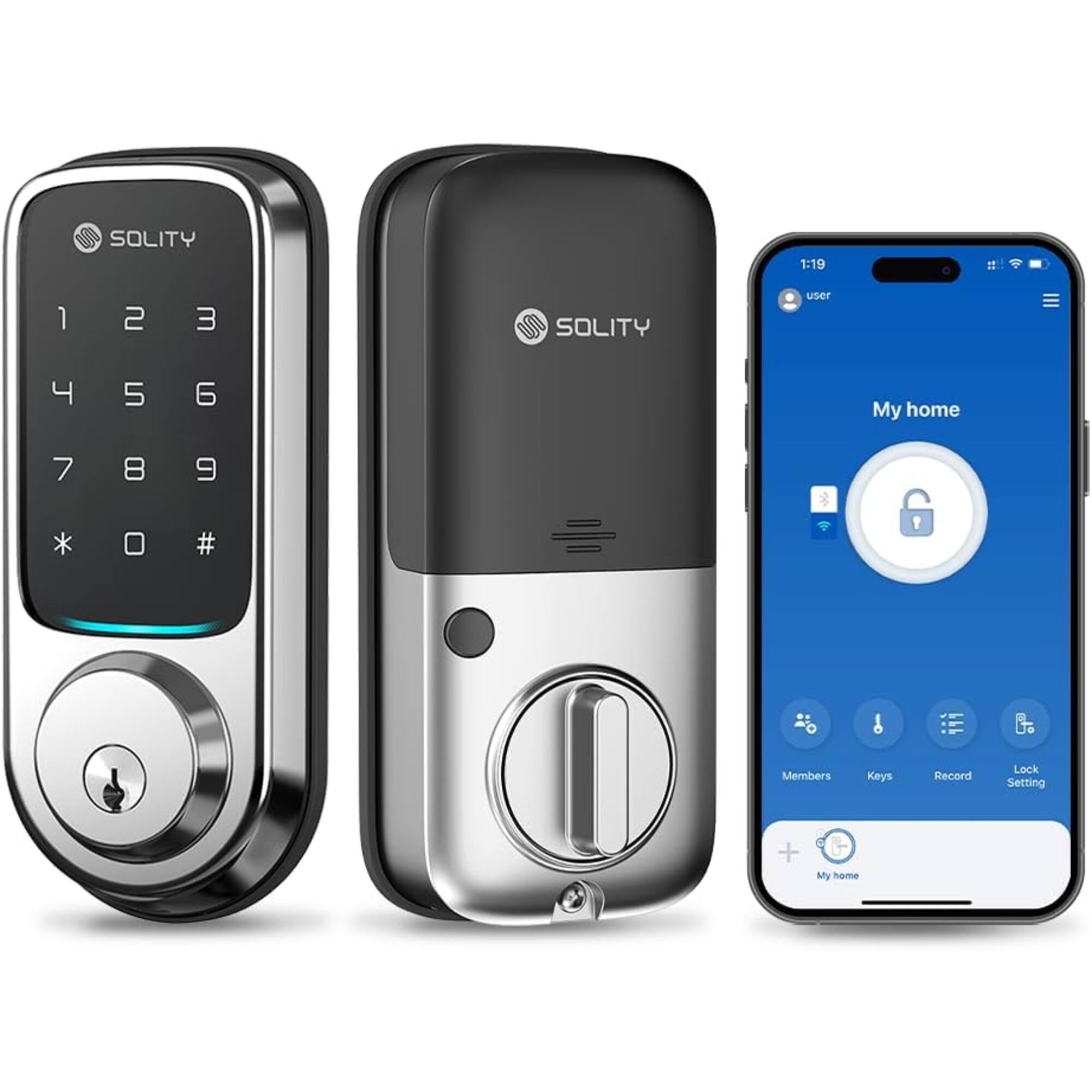SOLITY
1:19
123
SOLITY
user
4
5
6
My home
7
8 0
9 #
6
Members
Keys
Record
Lock Setting
+
My home