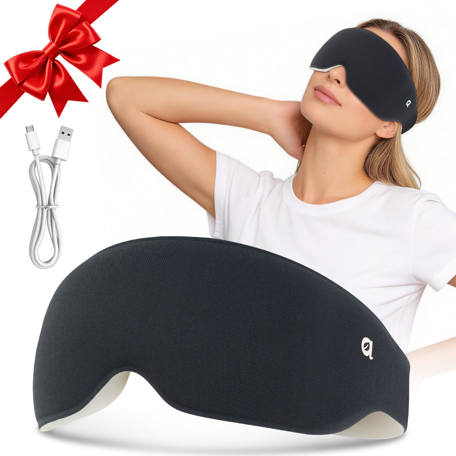 Arboleaf - Cordless Heated Eye Mask for Dry Eyes, Rechargeable Warm Compress Eye Mask, 3 Heat Modes, Adjustable Strap - Black