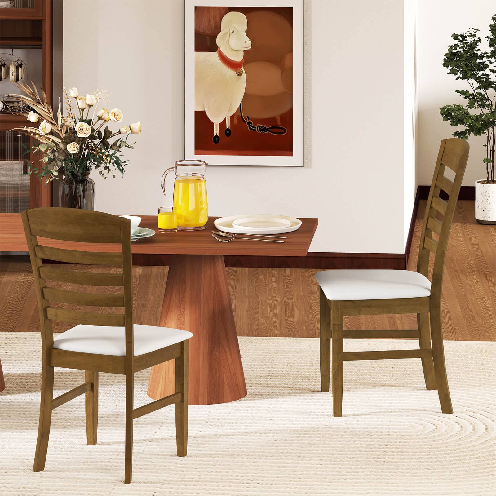 Back. Costway - Wood Dining Chairs Set of 4 Fabric Upholstered Side Chairs with Rubber Wood Frame - Brown.