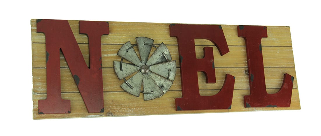 Zeckos - Distressed Look Holiday Word Sign Windmill Wall Hanging - Red