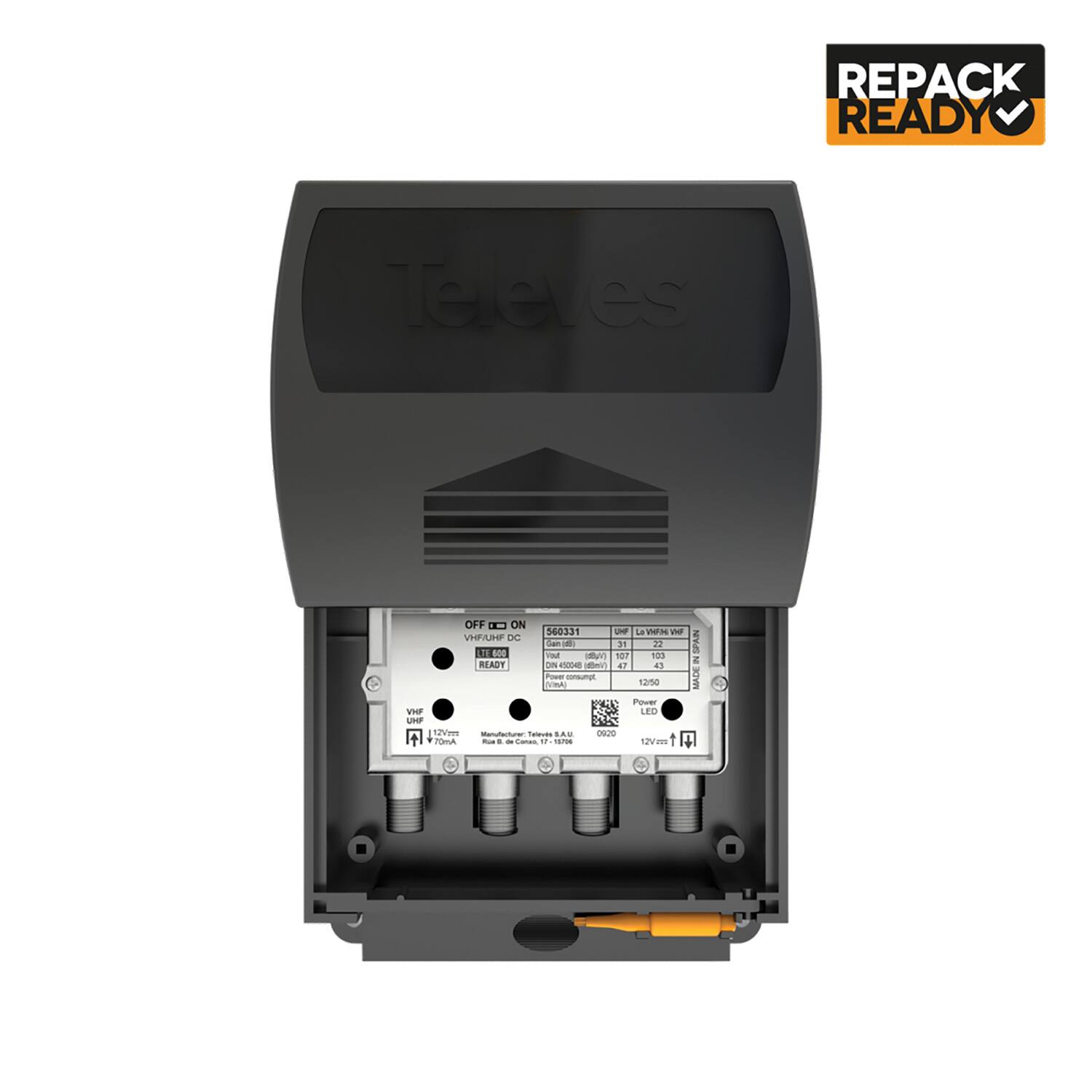 REPACK READY

Televes

OFF ON
VHF/UHF DC
READY

VHF
UHF
12V
70mA

VHF/UHF DC
READY

VHF
UHF
12V
70mA

560331
LMP VHF/UHF
12V
1250

LED
12V
1250

Made in Spain

12V
1250

12V
1250

12V
1250

12V
1250

12V
1250

12V
1250

12V
1250

12V
1250

12V
1250

12V
1250

12V
1250

12V
1250

12V
1250

12V
1250

12V
1250

12V
1250

12V
1250

12V
1250

12
