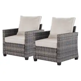 Yardgrace - 2 Pcs Patio Chairs, Outdoor Rattan Wicker High Back Chairs with Comfortable Cushions, All Weather for Porch Deck - Beige