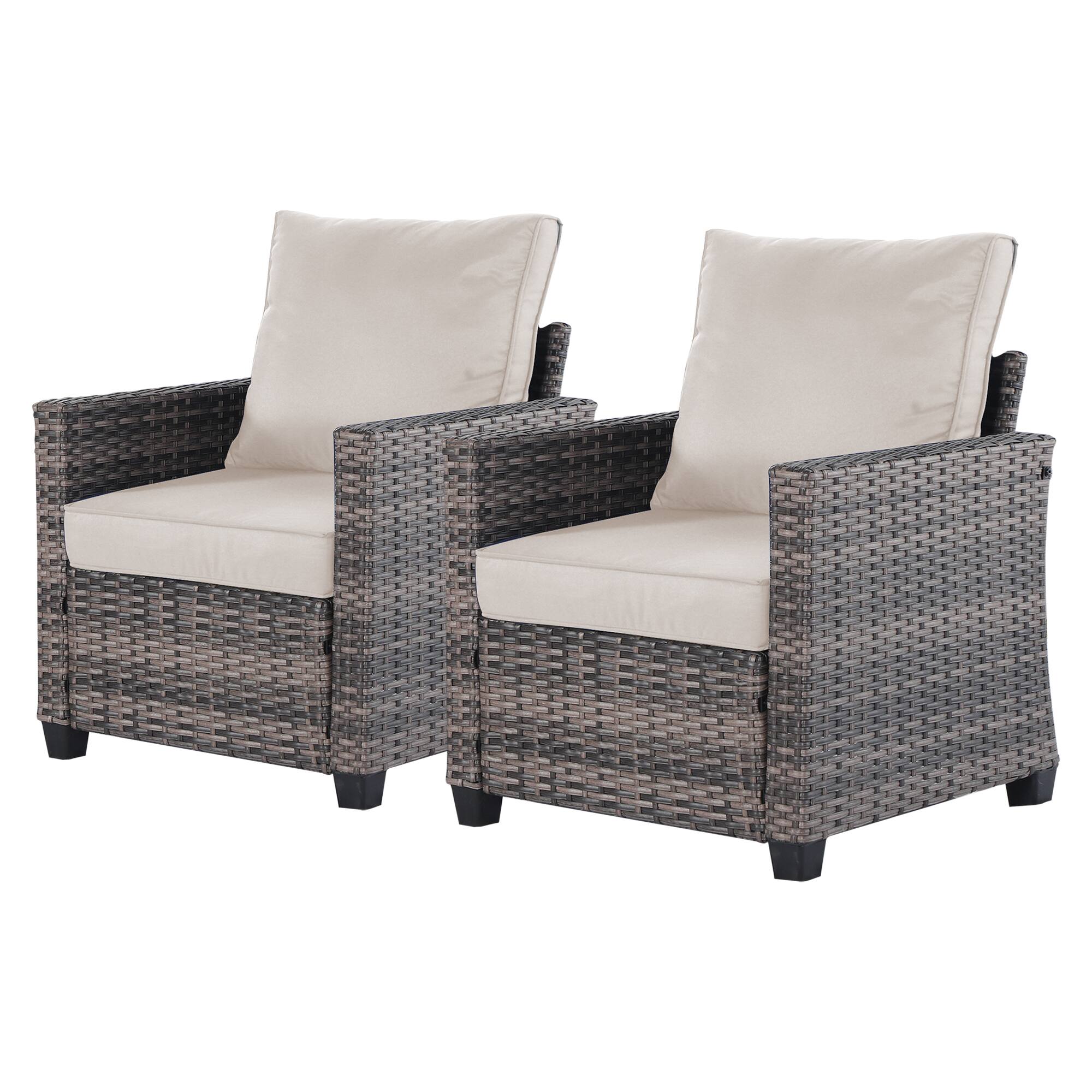 Front. Yardgrace - 2 Pcs Patio Chairs, Outdoor Rattan Wicker High Back Chairs with Comfortable Cushions, All Weather for Porch Deck - Beige.