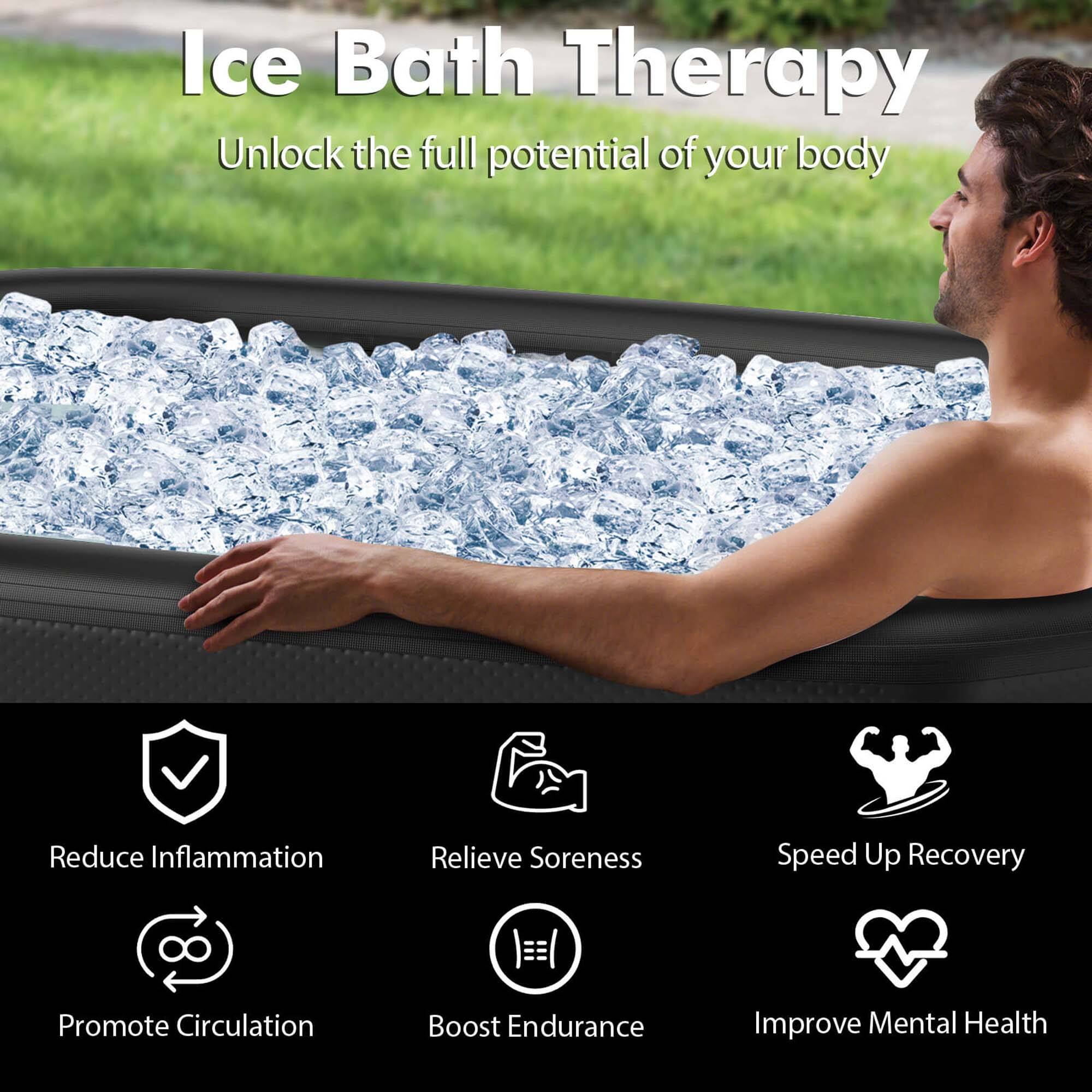 Ice Bath Therapy Unlock the full potential of your body Reduce Inflammation Relieve Soreness Speed Up Recovery Promote Circulation Boost Endurance Improve Mental Health