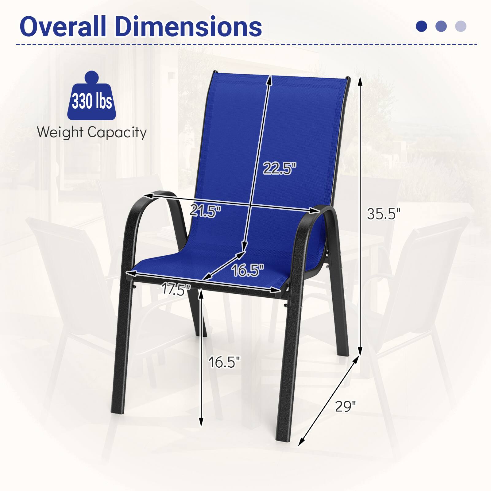 Overall Dimensions

330 lbs Weight Capacity

22.5" 21.5" 35.5" 17.5" 16.5" 16.5" 29"