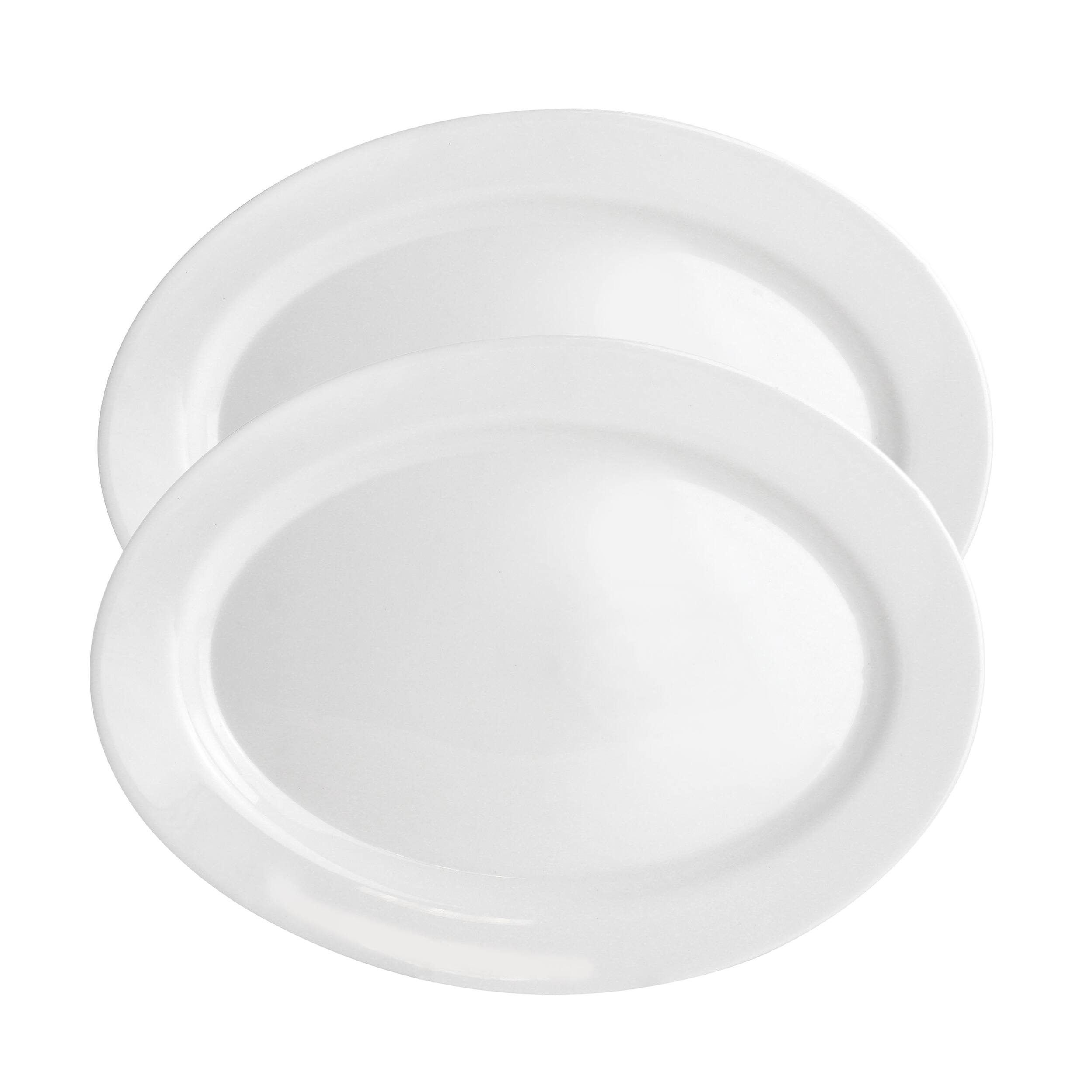Ultra by Gibson Shadow 2 Piece 14 Inch Oval Tempered Opal Glass Serving Platter Set - White